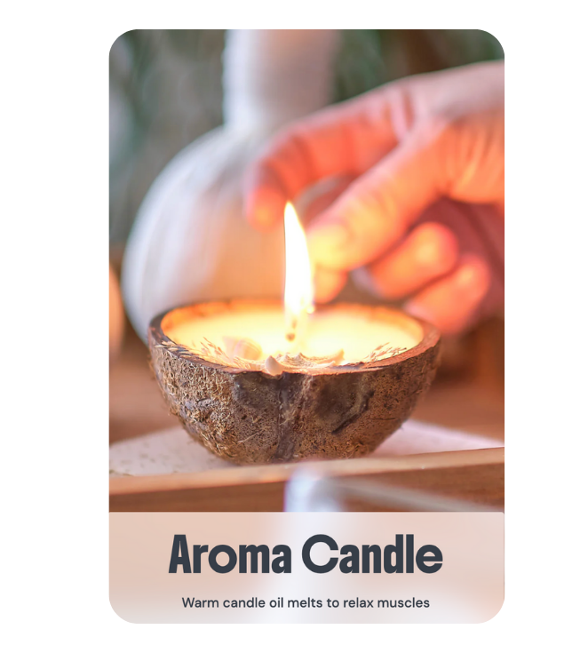 Professional-grade Aroma Candle being lit to melt therapeutic oil for relaxing muscles during a specialized enhancement at River Oaks Thai Massage in Houston.