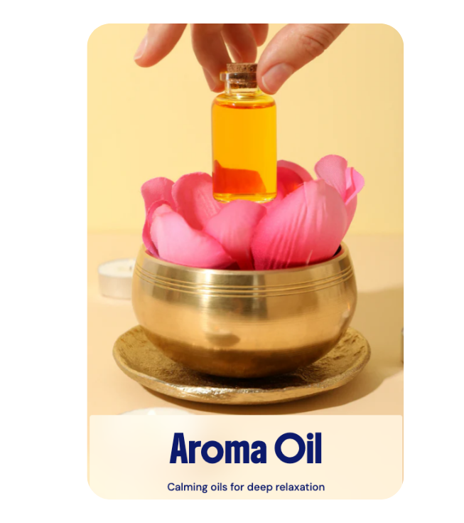 Professional-grade calming oil being poured into a decorative pink lotus bowl for a deep relaxation Aroma Oil enhancement at River Oaks Thai Massage in Houston.